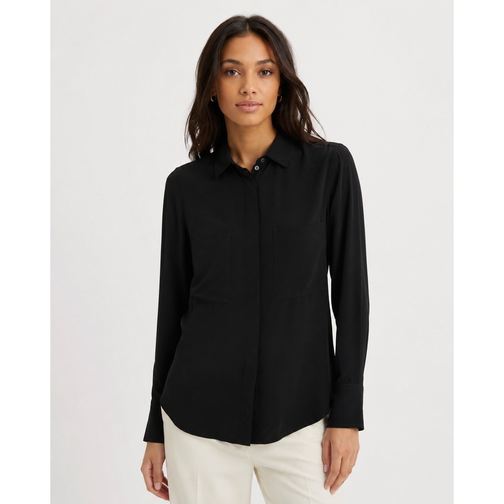 Everlane Clean Silk Relaxed Shirt Black Long Sleeve Button Down Blouse Size 4